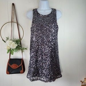 Pink Collection Gray Sequined Sleeveless Mini Dress EUC